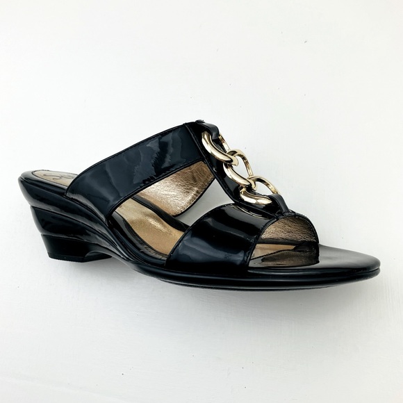 Sofft Patent Leather Wedge Sandals - Picture 1 of 7